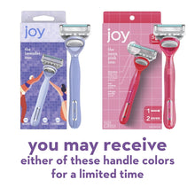 Joy women’s manual razor twin pack showing blue and neon pink handles