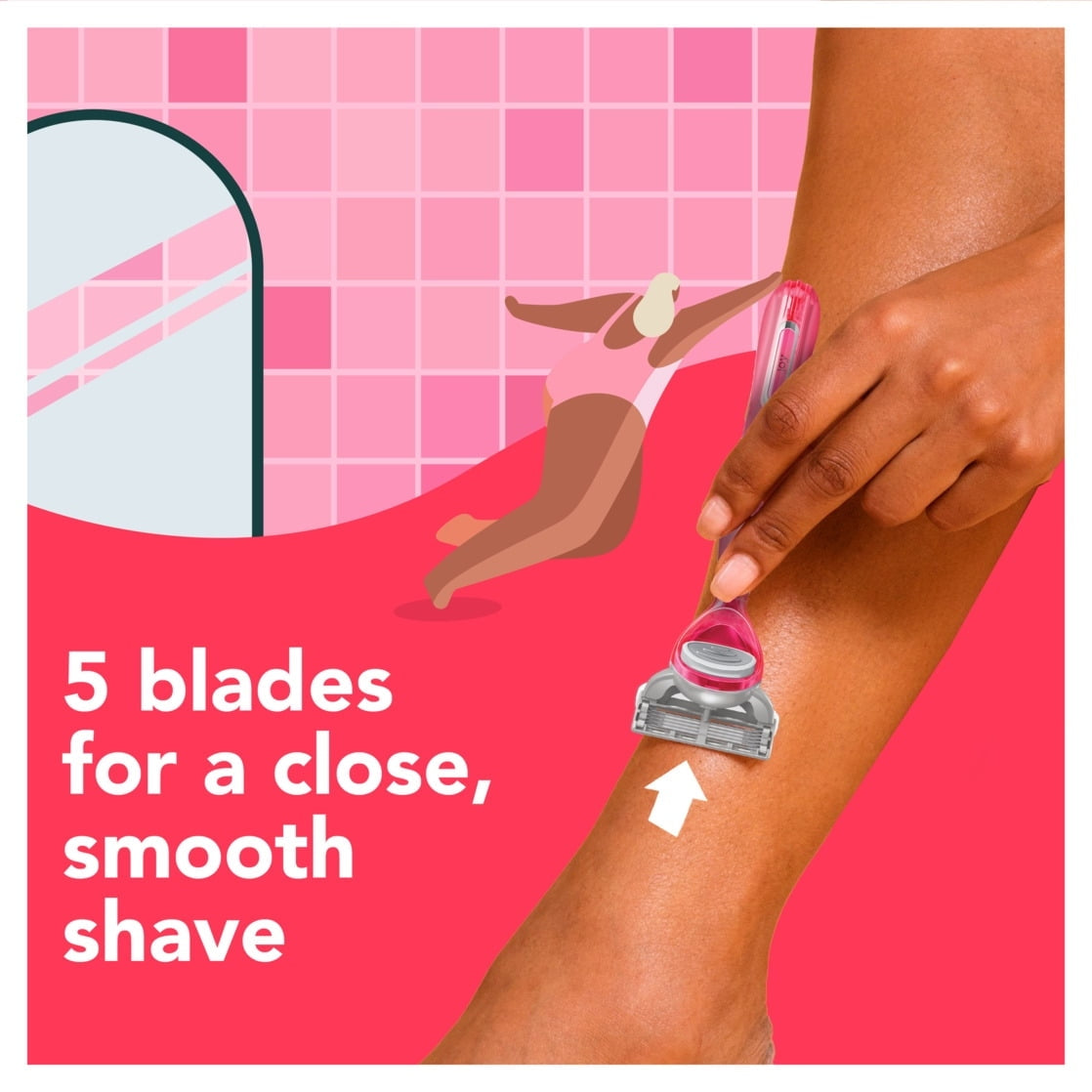 joy Razor for Women, 5 Blades, Manual Razor, Handle and 2 Razor Blade Refills, Neon Pink