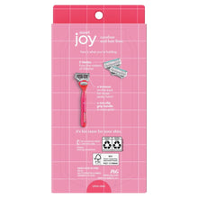 Neon pink women’s manual razor in retail package with 5-blade cartridge