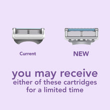 Two razor cartridge designs displayed side-by-side, current and new