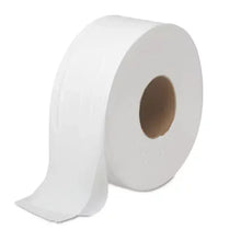 White jumbo 2-ply toilet paper roll with brown center core