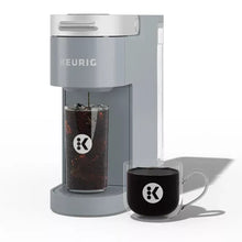 Keurig K-Iced Plus single serve coffee maker in gray with iced cup and mug