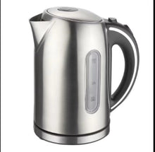 Stainless steel electric tea kettle with handle, spout, and water level window