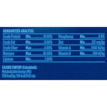 Dry dog food bag guaranteed analysis panel with nutrition numbers