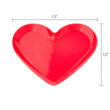 Red heart-shaped platter, glossy finish, 13 in x 12 in size