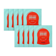 Red soft body cleaning glove 10-pack, teal sachets with red glove graphic