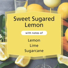 Sweet Sugared Lemon candle scent card with notes: Lemon, Lime, Sugarcane