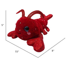 Red lobster plush, 8 in, glittery body with blue eyes and small heart emblem