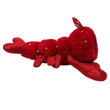 Red lobster plush in side pose with glittery claws and small heart chest detail