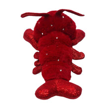 Red lobster plush with glittery body, curved antenna, and blue eyes