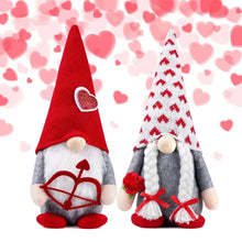 Valentine plush gnome set, red and white knit hat with heart patch and rope legs, 2 pieces