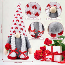 Valentine plush gnome doll, patterned knit hat with white beard and red heart accents, 1 piece