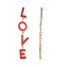 Gold-tone linear love earrings with red letter L, O, V, E drops