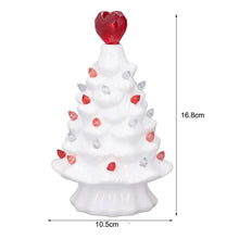 Ceramic LED Valentine tree decor, white with red heart top and heart-shaped ornaments