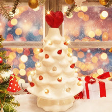 Ceramic LED Valentine tree decor with glowing lights, red heart top and red accents