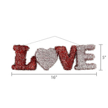 Tinsel hanging decoration “LOVE” in red and silver, 16 in long x 5 in wide