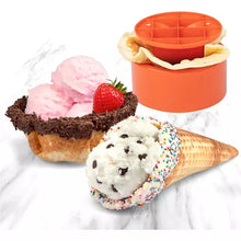 Waffle cone and bowl maker with orange insert and baked ice cream bowl and cones