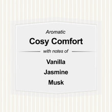 Scent label for Cozy Comfort: vanilla, jasmine, and musk notes