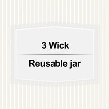 Packaging callout: 3 wick candle with reusable jar
