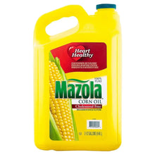 Mazola corn oil 2.5 gal jug with green-blue cap, yellow bottle