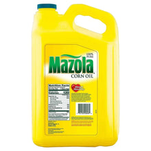 Corn oil jug with nutrition and ingredients label, yellow bottle, blue cap