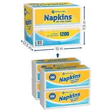 White napkins multipack in retail boxes, stacked front and side views