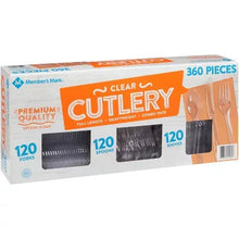Clear cutlery combo pack box, full set of forks, spoons, and knives