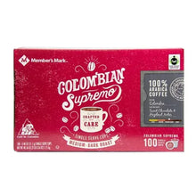 Red coffee pod carton front with 100% arabica and Medium-Dark Roast label