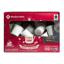 Coffee pod carton with open tray showing white single-serve cups, Medium-Dark Roast