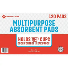 Multipurpose absorbent training pad package front, 120 pads, holds 8+ cups