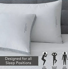 White rectangular bed pillows with printed sleep-position icons for side and stomach sleepers