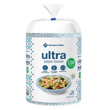 Ultra paper bowl pack, 20 oz paper bowls, 150 count, with blue snowflake pattern