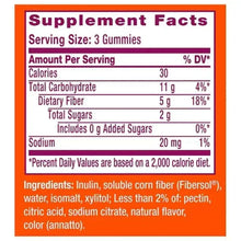 Metamucil Fiber Gummies Supplement Facts panel with dietary fiber info
