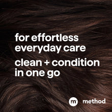 Men 2-in-1 shampoo and conditioner promo text over dark hair with method logo