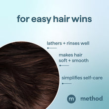 Easy hair wins benefits promo text with dark hair inset and method logo