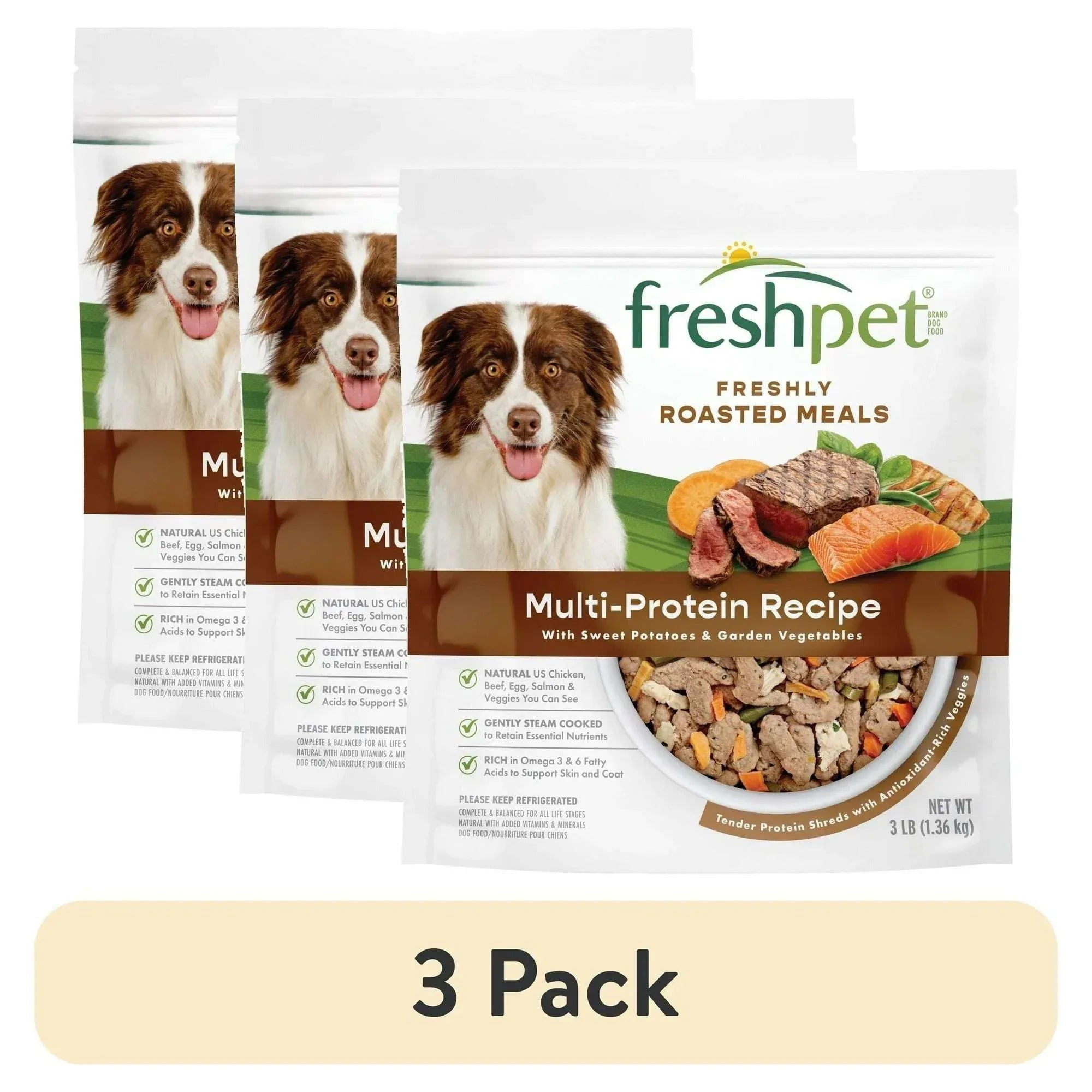 Freshpet Fresh Dog Food, Multi-Protein Recipe, Freshly Roasted Meals, 3 lb.
