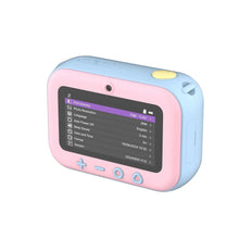 myFirst Insta 20 camera angled back view with settings screen, pink and blue