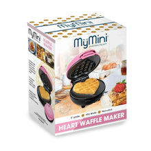 MyMini heart waffle maker retail box with pink appliance image