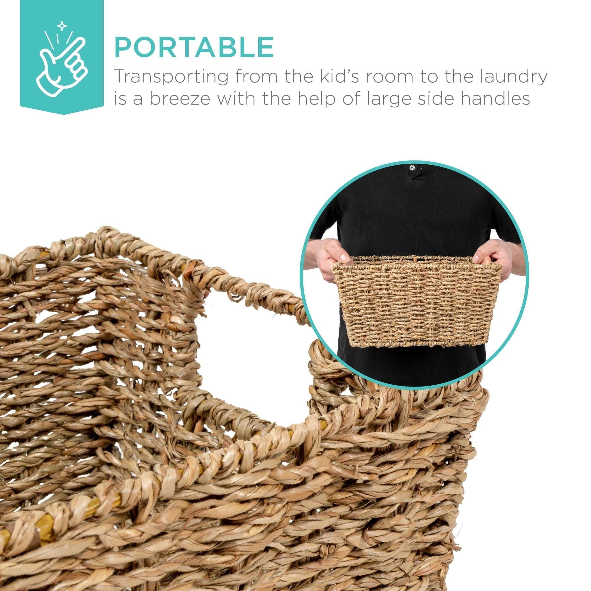 Best Choice Products Set of 4 Multipurpose Stackable Seagrass Laundry Organizer Tote Baskets w/ Insert Handles