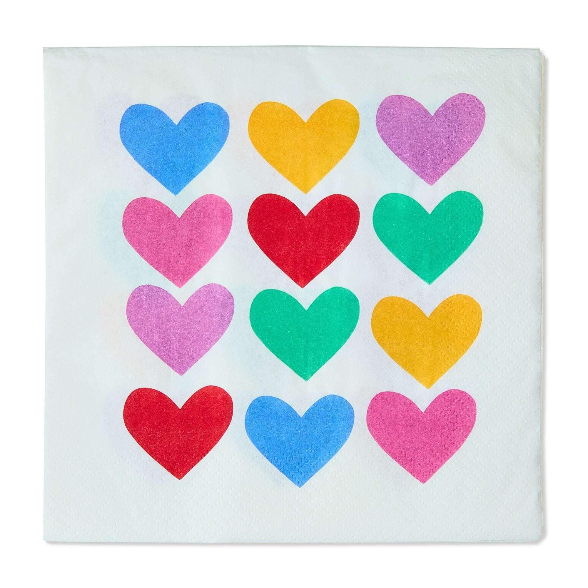 Hearts Disposable Lunch Napkins, Multicolor, 6.5" x 6.5", 24 Count Per Pack, Valentine's Day by Way To Celebrate (Pack of 2)