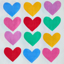 Close-up of multicolor heart pattern on disposable lunch napkin