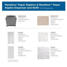 Paper napkin dispenser page showing gray dispenser and folded napkin refill images