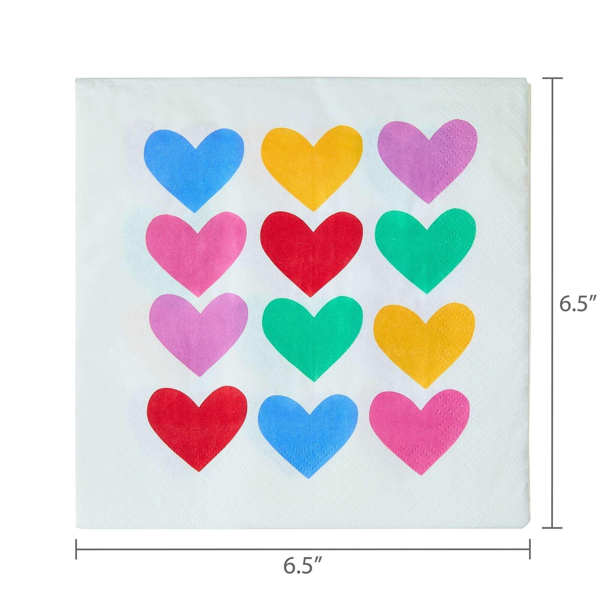 Hearts Disposable Lunch Napkins, Multicolor, 6.5" x 6.5", 24 Count Per Pack, Valentine's Day by Way To Celebrate (Pack of 2)