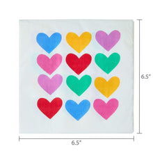 Square multicolor heart printed napkin, 6.5 in