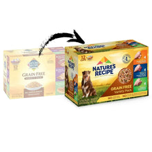 Grain-free wet dog food variety pack box, 12 cups (two-pack view)