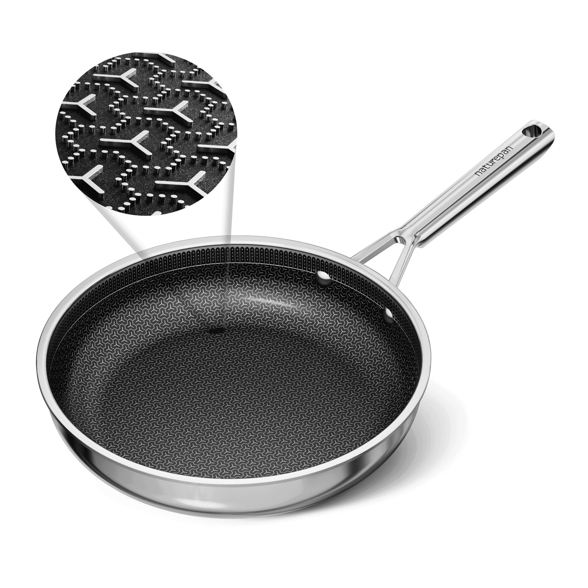naturepan 3-Ply Hybrid Diamond-Titanium Ceramic Nonstick Frying Pan Set, 3-Piece (8,9.5” & 11”), Stainless Steel Pan, Dishwasher Safe & Oven Safe
