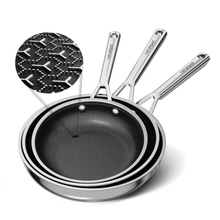 Black nonstick frying pan set of three with stainless-steel handles