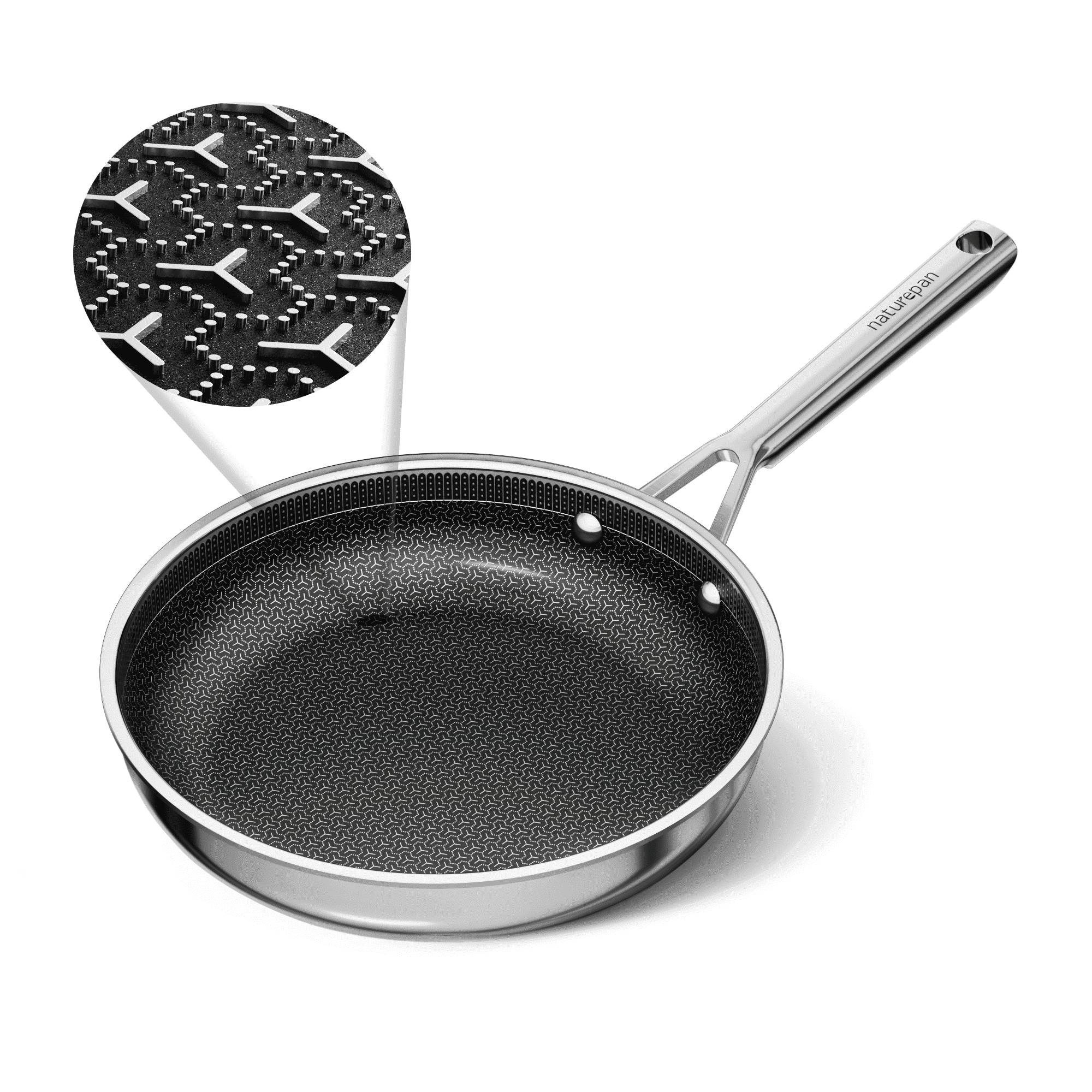 naturepan 3-Ply Hybrid Diamond-Titanium Ceramic Nonstick Frying Pan Set, 3-Piece (8,9.5” & 11”), Stainless Steel Pan, Dishwasher Safe & Oven Safe