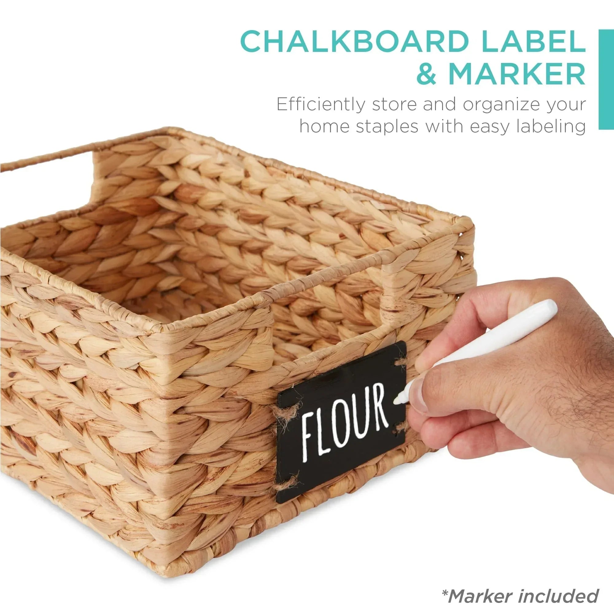 Best Choice Products Set of 4 12in Woven Water Hyacinth Pantry Baskets w/ Chalkboard Label, Chalk Marker