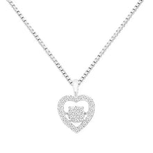 Sterling silver heart pendant necklace with pavé diamond heart